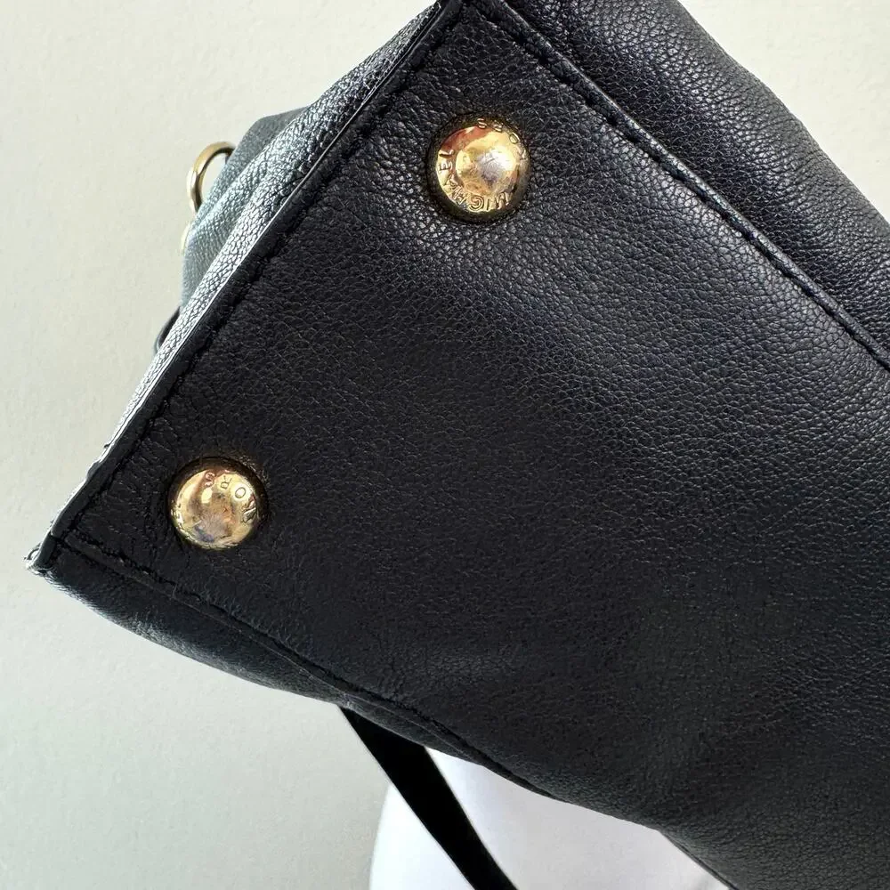 Michael Kors Womens Hamilton Satchel Handbag Leather Goldtone Lock Classic Black